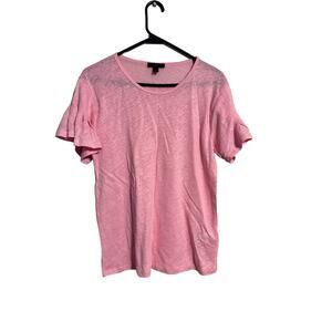 J. Crew Pink 100% Linen Ruffle Sleeve T-Shirt Size Small